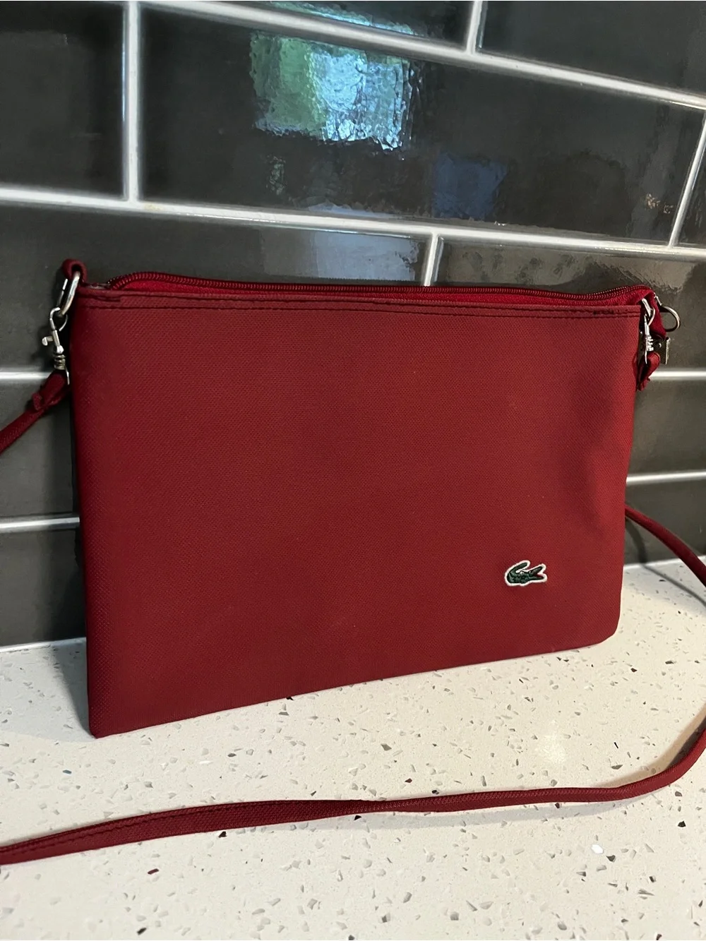 Lacoste Vintage Red Burgundy Crossbody Nylon Shoulder Bag